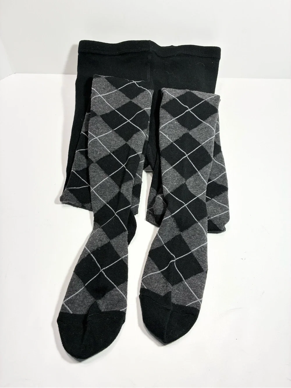 Y2K Argyle Thick Knit Tights Black Gray Size M/L